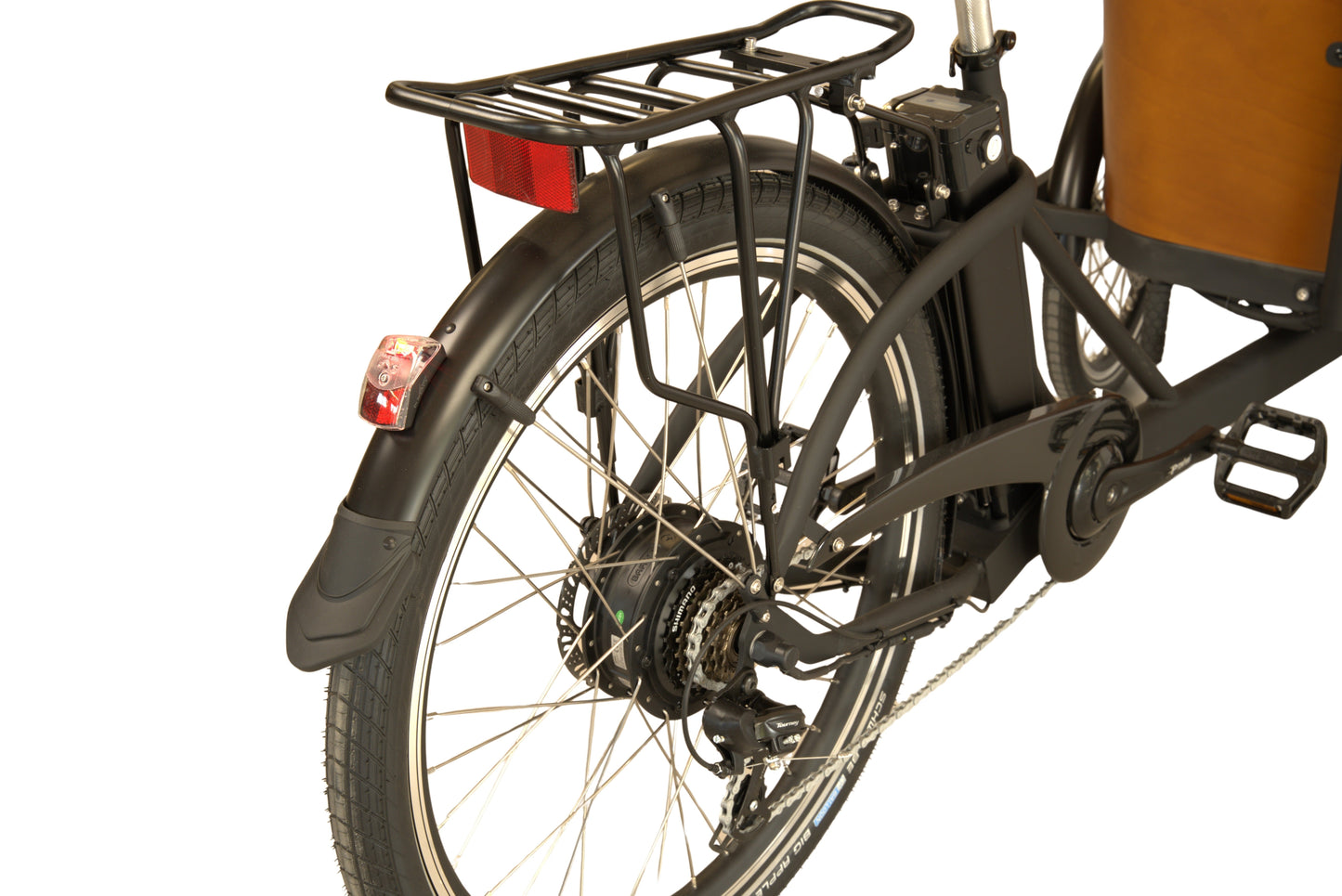 Baghjulet på Tommelise ladcykel fra EventyrCykler 