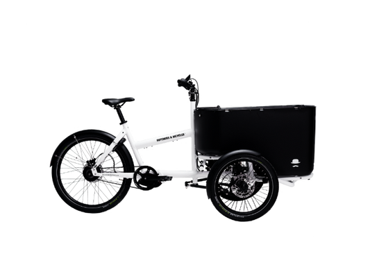 White MK1-E Gen. 3 Automatic butchers and bicycles electric cargo bike with black cargo box